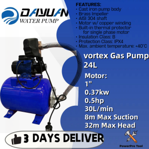 DAYUAN Water Booster Pump 0.5HP 370W and 6.34 Gallons Capacity Bladder Tank Horizontal Type with Accessories - MOTOR 0.5HP + TANK 24L