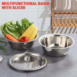 ✅100% Original Jcam 3Pcs/Set Multifunctional Stainless Steel Basin Drain Basket Vegetable Cutter Kit Kitchen