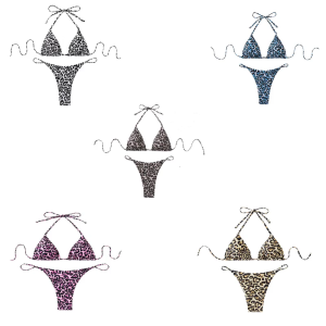 2Pcs/set Leopard Pattern Beachwear Backless Bathing Suit Supportive Triangle Cups for Trendy Women Girls