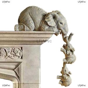 [COD] LFjAFvc Resin Decorative Craft 3-piece Realistic Elephants Mother Hanging 2-Babies Figur