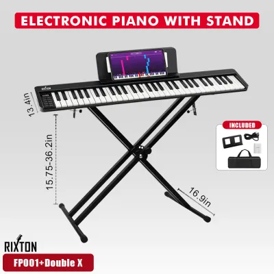 Rixton FP001ABK New Portable 61-Key Semi-Weighted Keyboard with Music Stand Lightweight and Portable Design