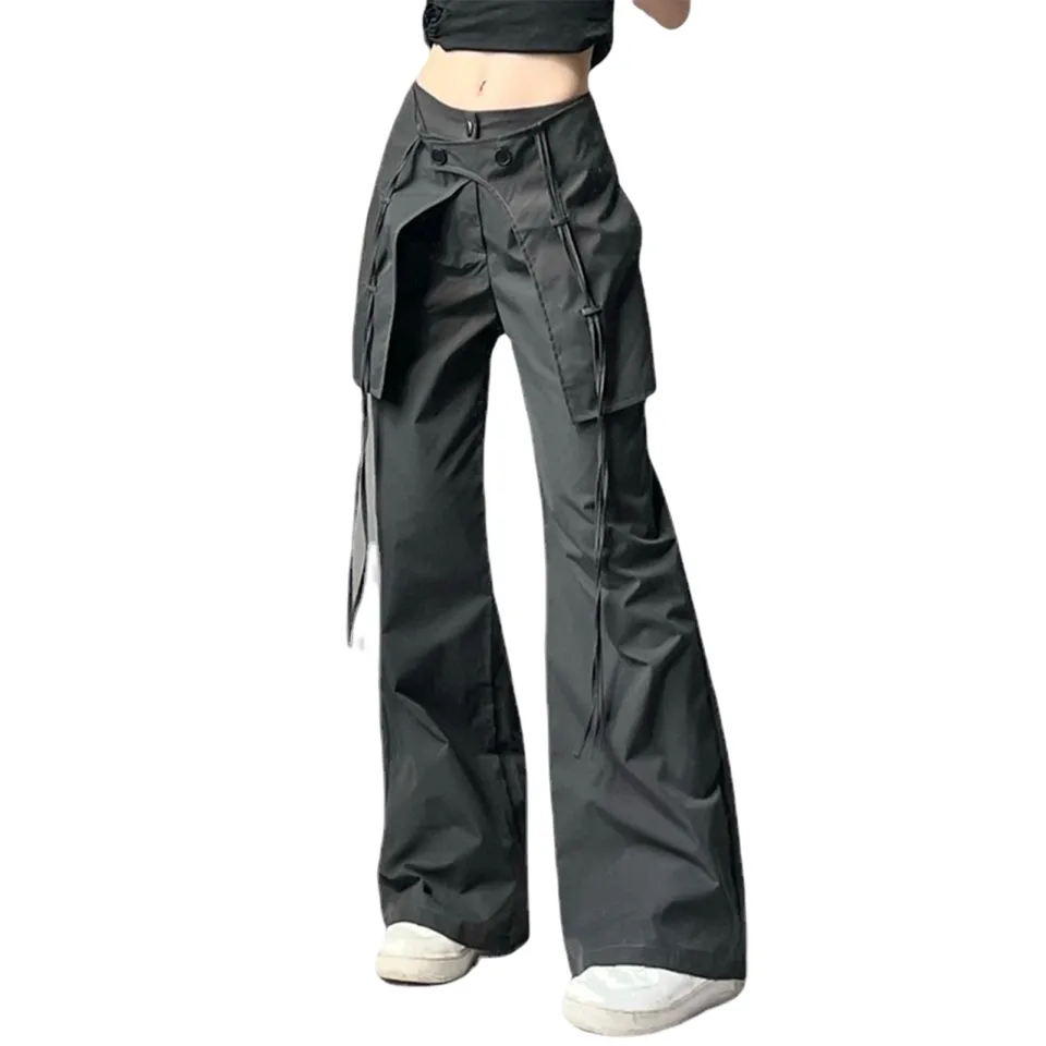 Botvotee Cargo Pants Women 2023 New High Waisted Pockets Streetwear Wide  Leg Pants Fashion Solid Drawstring Casual Baggy Pants - Pants & Capris -  AliExpress
