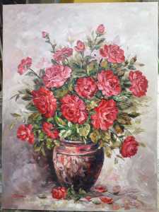 LUKISAN CAT TIMBUL //BUNGA MAWAR //PERAHU & NELAYAN //LUKISAN DAN BINGKAI //SIAP PAJANG