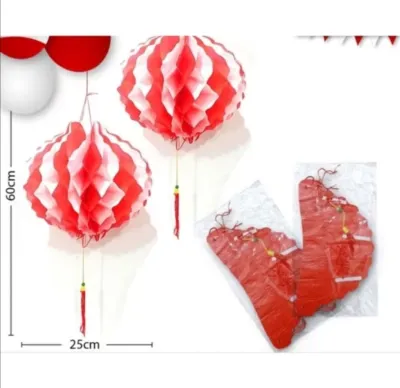 2 Pcs Lampion Merah Putih Honeycomb 20cm25c 30cm/ Dekorasi Merah Putih 17 Agustusan /HIasan Dirgahayu HUT RI