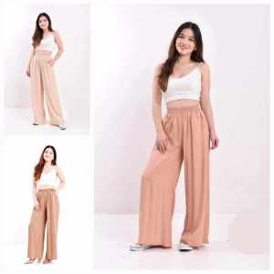 mona BEST SELLER  Plain Color  High Waist  Textured Trousers   Pants   - fits XS to 2XL - good quality - made of imported fabric - color: black white tan brown khaki blue green maroon skin tone khaki brown  Size: xs small medium large xl 2xl