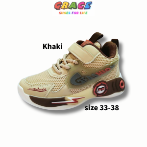 GRACE | Kids Boys And Girls Sports Shoes Breathable Mesh Soft Cushion Velcro Strap Durable Anti-Slip Sole Lightweight Casual Sneakers Size 33-38