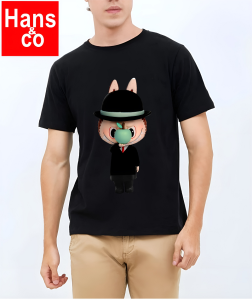 Kaos Pria Model Terkini Trending Motif 3D Bahan katun 24s Labubu Mr Black  H0460
