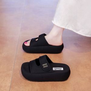 Free Shipping Thick-Soled Height-Increasing Black Sandals For Women Summer Outdoor Wear 2026 New Style High-End Beach Flip-Flops