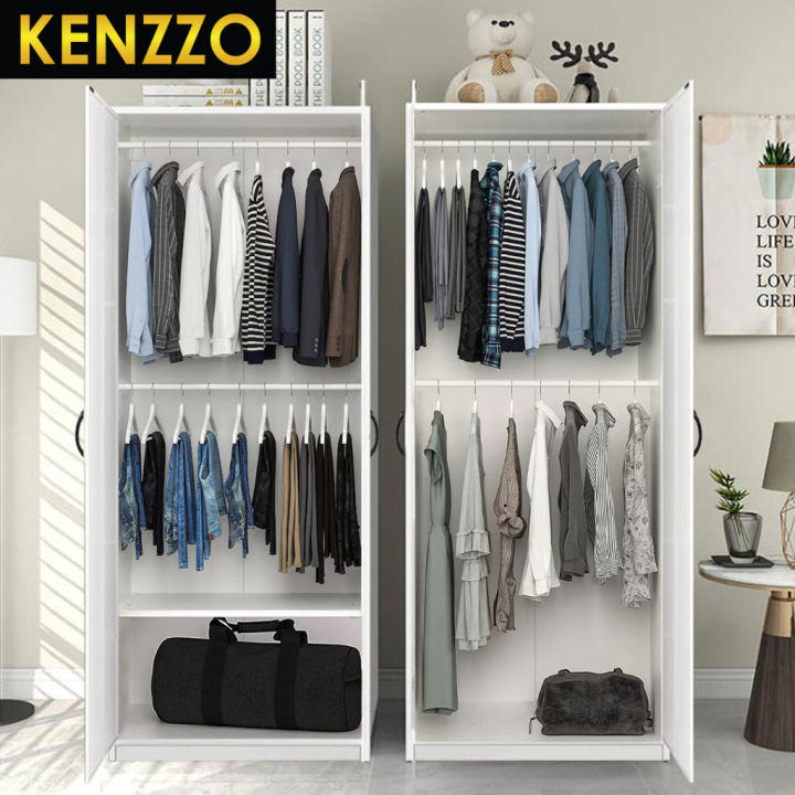 KENZZO Multifunctional 2 Door 5 Tier Bedroom Concept Wooden Wardrobe