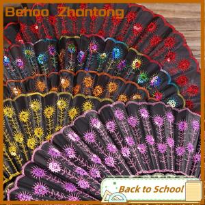 Behoo พับมือพัดลมพลาสติกสีทองผงหัตถกรรมพัดลมสีขาวงานแต่งงานสไตล์จีนเต้นผ้าพับพัดลมมือถือ