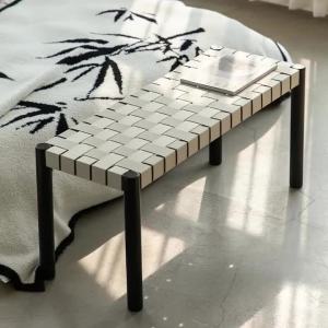 Sacesr Nordic Luxury Stools Modern Minimalist Casual Woven Linen Solid‑wood Creative Entryway Shoe Stool Bed End Living Room Furniture P7Q2M
