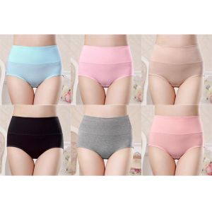 INTIMA 6PCS Cotton Panties for Women Plus Size M to 3XL Tummy Control Hips Lift High Waist Briefs Comfortable Antibacterial Crotch Solid Color Panty Underwear