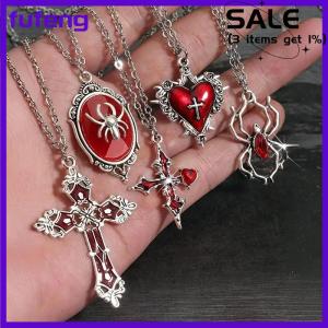 fufeng 5Pcs Gothic Necklace Set For Women Halloween Jewelry Heart Bat Spider Cross Pendant Sweater Chain Trendy Daily Accessories Gift