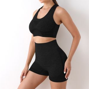 Setelan Baju Olahraga Wanita Sport Bra dan Celana Pendek Yoga dan Gym dengan Bahan Polyester