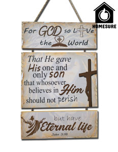 Homesure Bible Verse John 3 16 Wooden Hanging Wall Art Decor 53x25.5 cm Rustic Design Home Decor