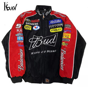 KSUAL F1 Budweiser Racing Jacket Casual Mens Embroidered Vintage Motorcycle Jacket Baseball Jacket