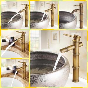 Retro Brass Bamboo Shape Home Bathroom Sink Vessel Faucet Basin Mixer Tap