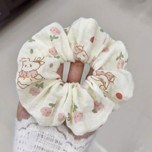 [Handmade] Scrunchies cột tóc vải họa tiết chú gấu nâu và phô mai dễ thương dành cho bạn nữ