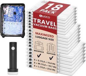Travel Vacuum Bags for Clothing with Rechargeable Electric Pump Compression Packing Cubes Organizer Storage for Luggage Suitcase Space Saver Seal Bags for Vacation Cruise 18 Combo