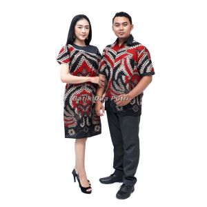 Couple Batik Dress Batik Wanita Kombinasi Kemeja Batik Pria y Batik Dua Putri Collection = RUJI