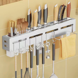 Stock｜Wall mounted stainless steel knife holder multifunctional household punch-free kitchen chopstick storage rack