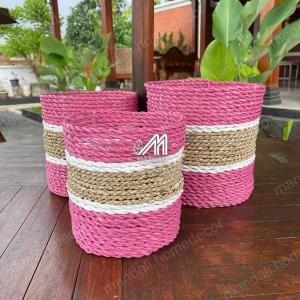 Keranjang Loly Anyaman Cover Pot Seagrass Vas Bunga 3 in 1 - Kerajinan Anyaman Jogja
