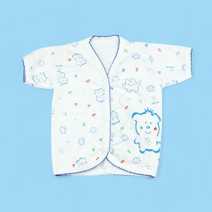 Baju Kancing Pendek Bayi Putih Print Fiyeli Baby Button Shirt