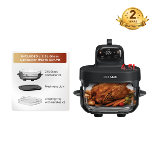 【NEW LAUNCH】Dreame PT60 Tasti Portable Glass Air Fryer - Coating-Free | Chemical-Free | Healthier Low-Oil Cooking High-Temp Steam