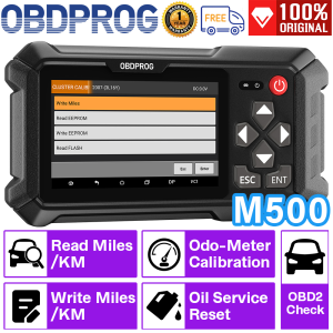 【Local Delivery】OBDPROG M500 Mileage Reduce Tool 2 in 1 OBD2 Scanner Cluster Calibration Tools Odometer Reset Oil Reset Odometer Correction Tool Check Engine Code Readers Car Diagnostic Tools
