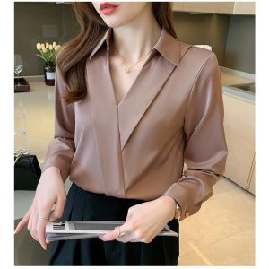 Áo Sơ Mi Nữ Tay Dài Đắp Tà Vải Tơ Lụa Mềm Mịn Mát Siêu Xinh