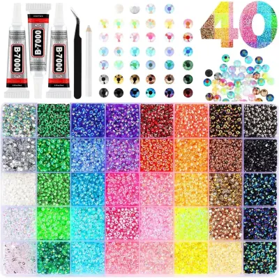 Bedazzler Kit 40 Colors Resin Jelly Rhinestones for Bedazzling 3mm Pcs Flatback Gems for Crafting Bedazzling Kit with 3Pcs B7000 Glue for Clothing Shoes Nail Book Diamond Art Bedazzled Kits