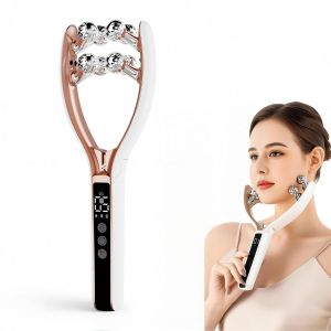 Wireless Face Massager 8-Roller V-Shape LED Screen 6 Modes 9 Levels EMS+Vibration Red/Blue Light Lifting Contouring USB-C Rechargeable for Home Travel