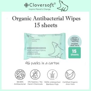 🩷 Cloversoft Antibacterial Wet wipes Bamboo Organic Anti bacterial Travel wet tissue wipes 15 / 40sheets