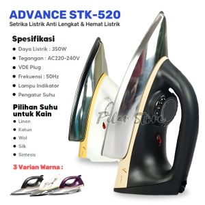 Setrika Listrik ADVANCE STK-520 Anti Lengket Hemat Listrik 350 Watt | Setrika Pakaian / Gosokan Baju Anti Kusut Terbaru Dari Advance