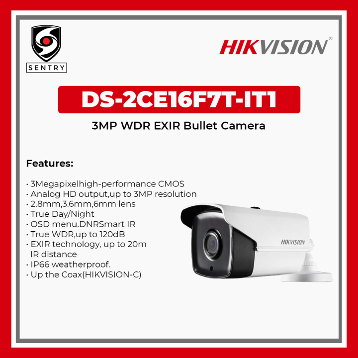 HIKVISION (DS-2CE16F7T-IT1 3MP WDR EXIR Bullet Camera Lazada PH