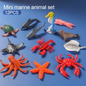 RGFV 12pcs Plastic Sea Life Animals Model Shark Turtle Crab Starfish Simulated Fish Tank Decorations Classic Toys Collectible Ocean Animals Ornaments Kids Birthday Gift