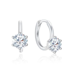 TDG 10K White Gold Lab-Grown Round Diamond Classic Hoop Earrings