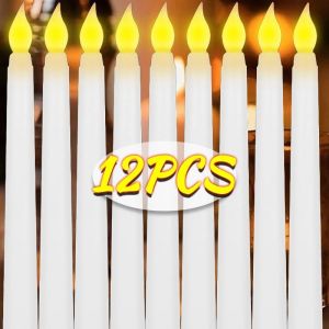 12ชิ้น เทียนอิเล็กทรอนิกส์ LED ขั้วยา / โคมไฟไร้เปลวไฟสำหรับงานแต่งงาน งานปาร์ตี้ วันเกิด / เทียนอิเล็กทรอนิกส์ขั้วยาว ไฟกลางคืน / เทียนอิเล็กทรอนิกส์ตกแต่งโต๊ะปาร์ตี้