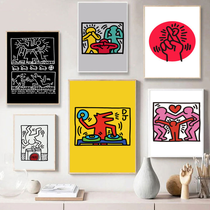 Keith Haring on Glass Wall Art | Tempered Glass Wall Art| Glass Printing Wall Art| Keith orders Haring- Black and White People | Modern Wall Art