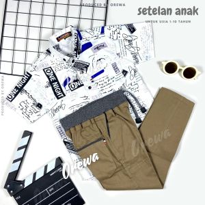 Setelan Kemeja Anak Motif Lengan Pendek Usia 1-10 Tahun