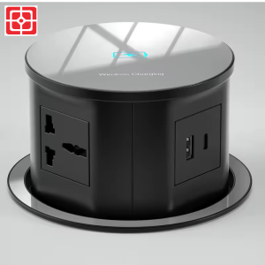 Pop Up Socket for Office/Conference Table/Kitchen Island - 3 Universal Power with Wireless Charging 1 USB-Type A & 1-USB Type-C MY Plug 6 Months Warranty