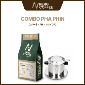 [COMBO] Cà phê NERO COFFEE + Phin Inox cao cấp 25G – Cà phê rang mộc nguyên chất pha phin chuẩn vị