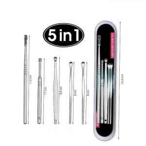 Set Alat Pembersih Telinga Korek Kuping Stainless 5 Pcs Ear Wax Picker 5 in 1 / Perawatan Telinga