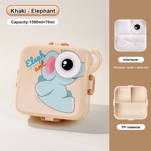 IMUTO 2 Layer Cartoon Lunch Box For kids Bento Box With Spoon Cute Square Lunch Box For Child School Office Food Large capacity