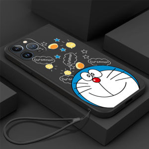 For Apple iPhone 6 Plus 6S Plus 7 Plus 8 Plus iPhone X XS Max XR SE 2020 iPhone 11 Pro Max iPhone 12 Pro Max 12 mini iPhone 13 Pro Max Cute Doraemon Cartoon Painting Phone Case Camera Protect Soft Liquid Silicone Back Cover + Lanyard
