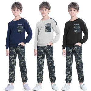 Rolanko 4-12 Years Boys Clothes Set 2Pcs Long Sleeve T-Shirt + Camouflage Casual Trousers Pants Stylish Sweatshirt Tracksuit Set