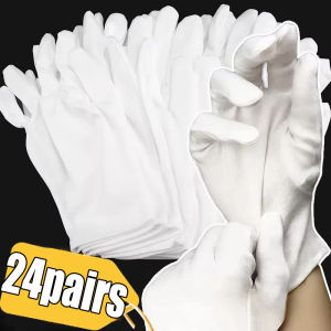 12/24 Pairs Multipurpose White Household High Stretch Gloves / Breathable Non-slip Hand Cover Cleaning Supplies for Gardening / Soft Breathable Work Protective Glove