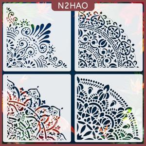 N2HAO  4 12 cái lớn Mandala stencils tái sử dụng vật nuôi sơn mẫu cho tường sàn nhà đồ nội thất vải vải trang trí bằng gỗ trang trí nội thất