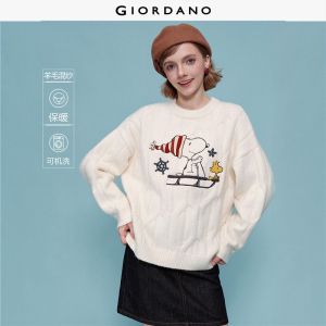 Giordano Women Snoopy embroidered applique sweater Free Shipping 18355708