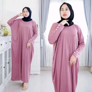 Gamis Inara Batwing Button Knit Premium Kekinian